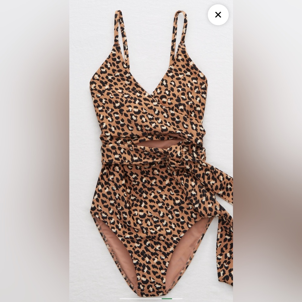 NWOT Aerie one piece leopard wrap bathing suit size large